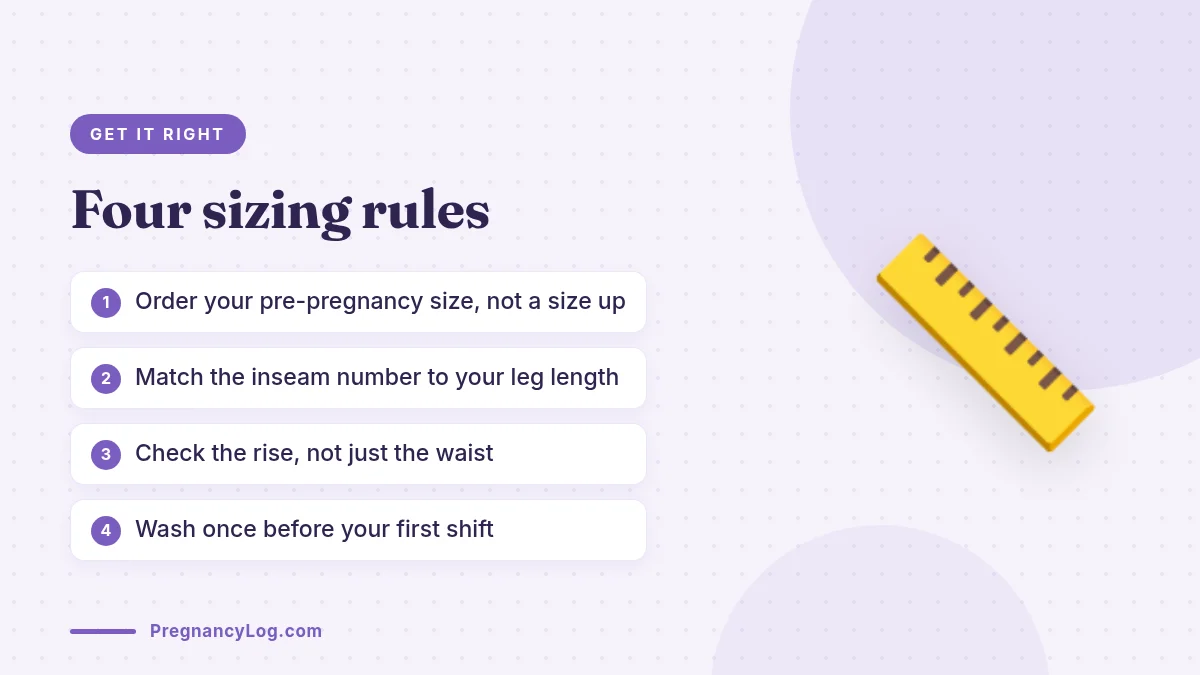 Sizing Without Guesswork How to size pregnancy scrubs pants using your pre-pregnancy size and inseam
